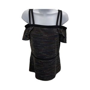 New York & Company Black Striped Off-Shoulder Tank Top